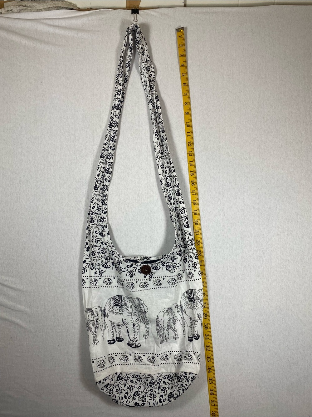 Thai Cotton Elephant Print Boho Shoulder Crossbody Bag Black White - Picture 10 of 10